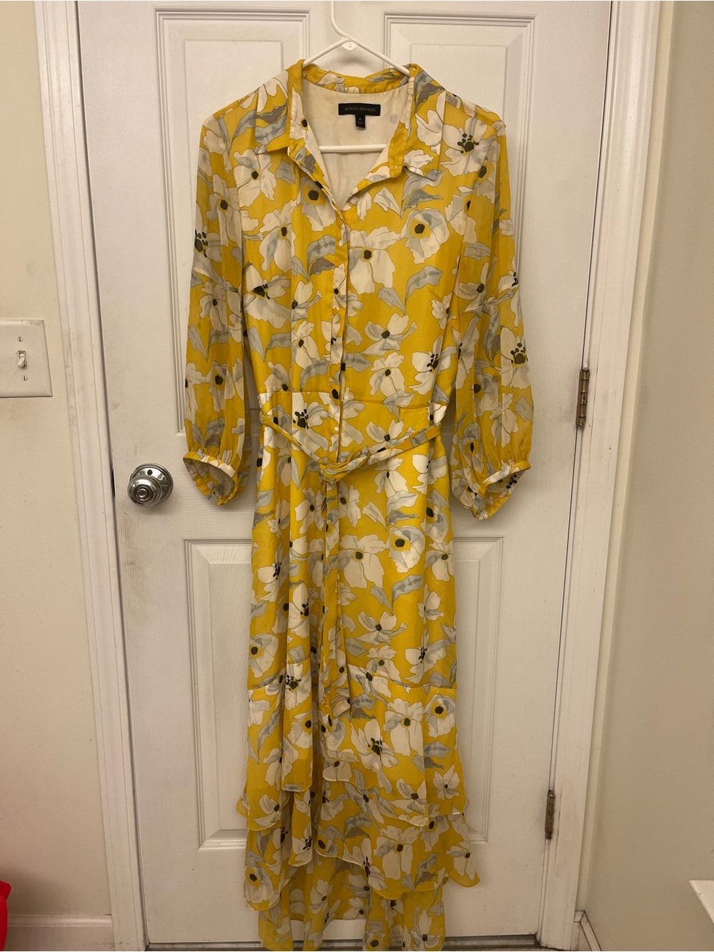 Banana Republic Yellow Floral Button-Front Maxi Dress with Belt